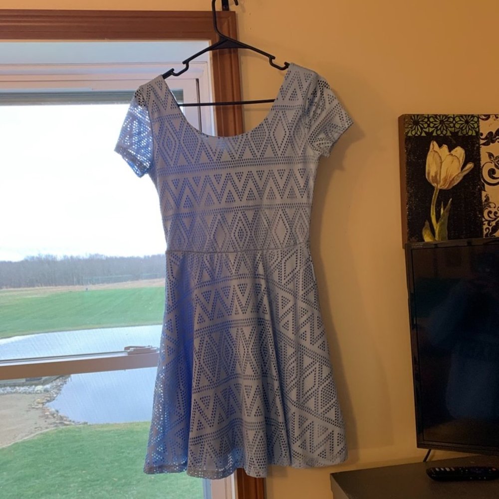 Light blue geometric fit and flare dress